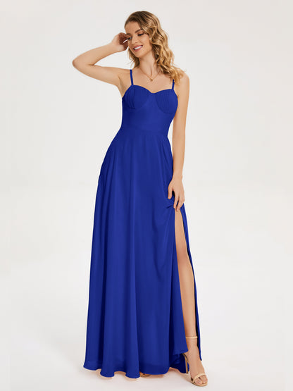 Ruth Spaghetti Straps A-line Bridesmaid Dress with Slit