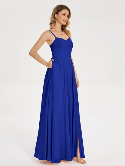 Ruth Spaghetti Straps A-line Bridesmaid Dress with Slit