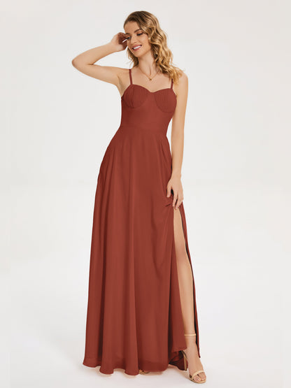 Ruth Spaghetti Straps A-line Bridesmaid Dress with Slit