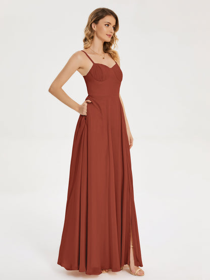 Ruth Spaghetti Straps A-line Bridesmaid Dress with Slit
