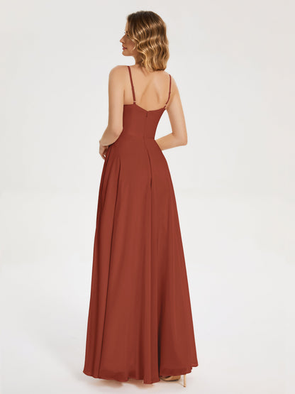 Ruth Spaghetti Straps A-line Bridesmaid Dress with Slit