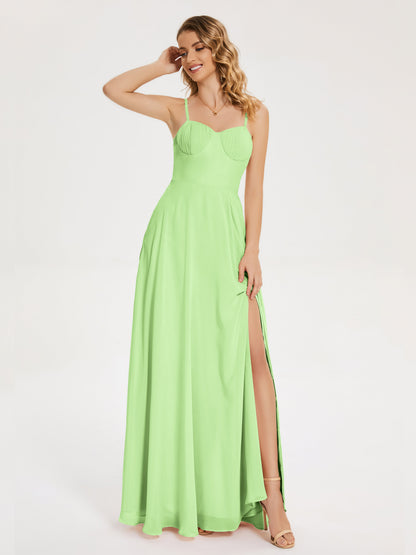 Ruth Spaghetti Straps A-line Bridesmaid Dress with Slit