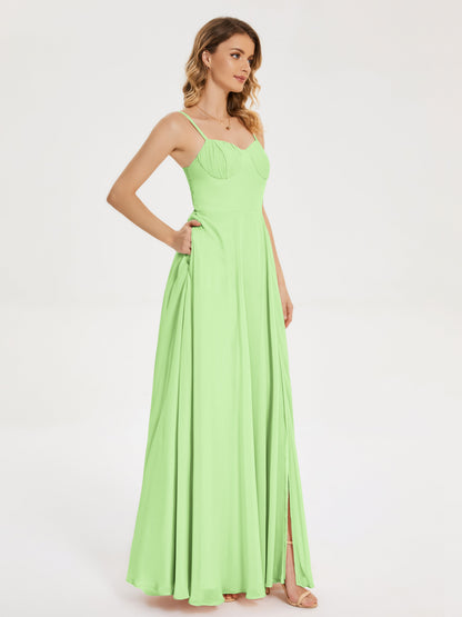 Ruth Spaghetti Straps A-line Bridesmaid Dress with Slit