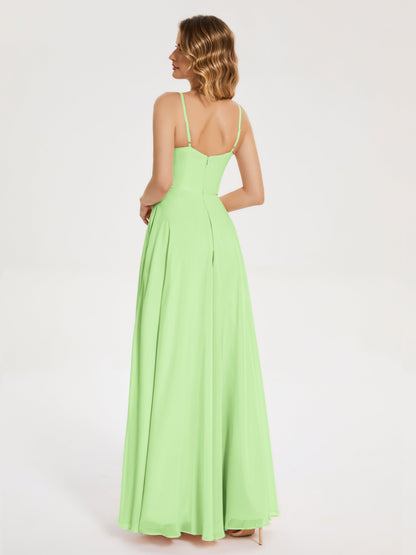 Ruth Spaghetti Straps A-line Bridesmaid Dress with Slit