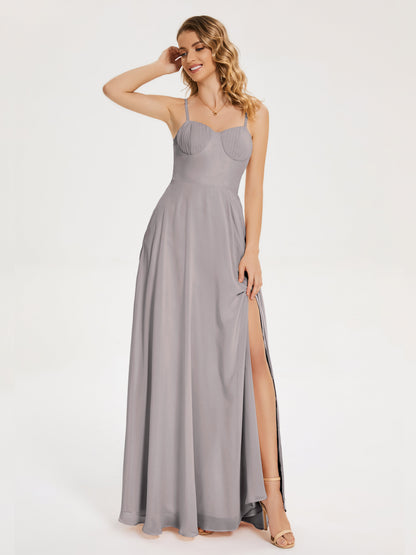 Ruth Spaghetti Straps A-line Bridesmaid Dress with Slit