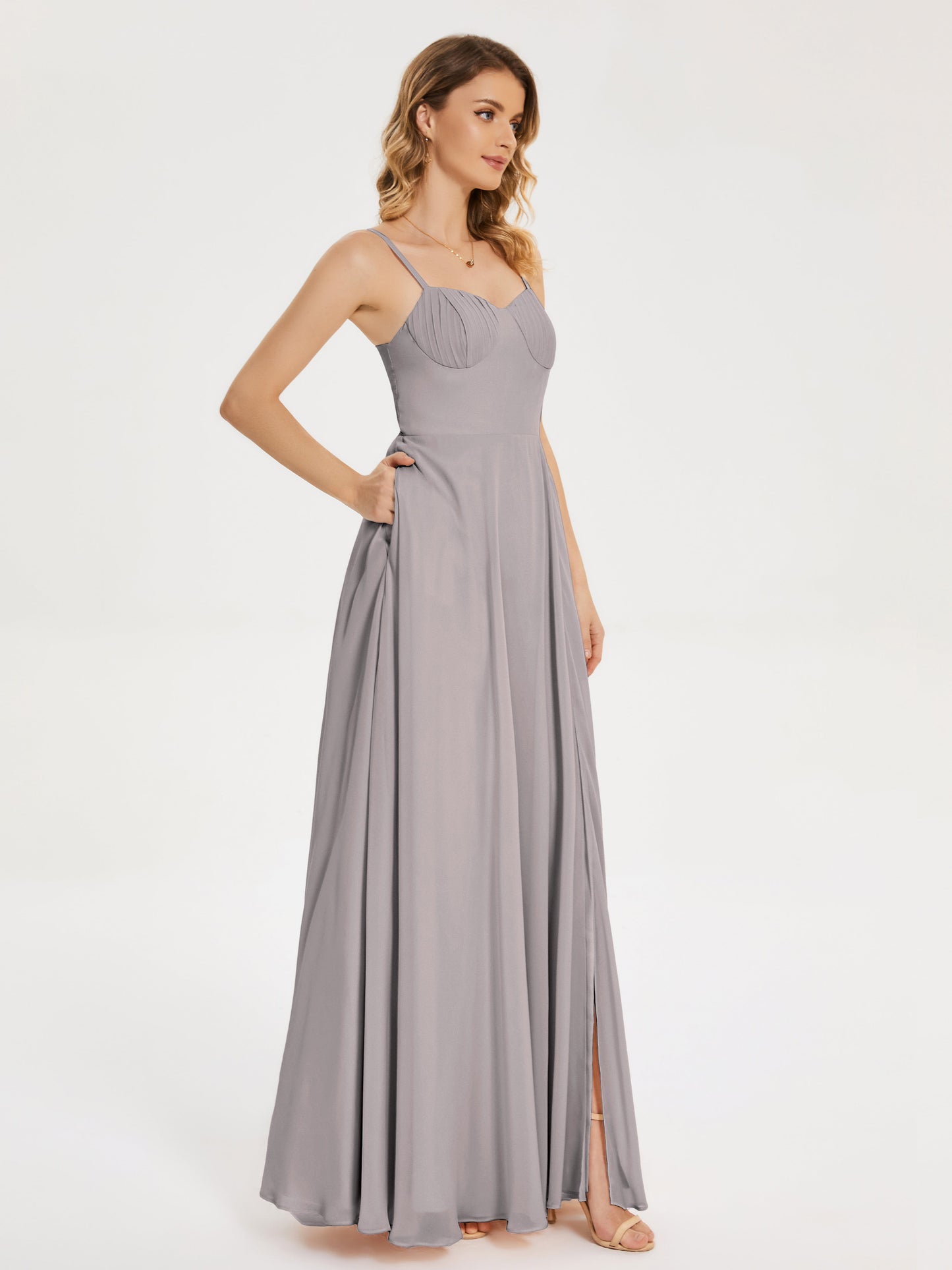 Ruth Spaghetti Straps A-line Bridesmaid Dress with Slit
