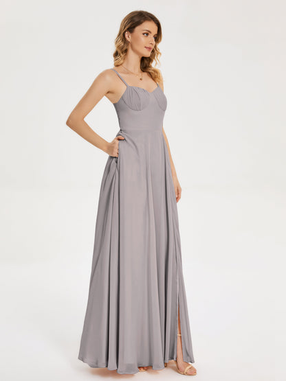 Ruth Spaghetti Straps A-line Bridesmaid Dress with Slit