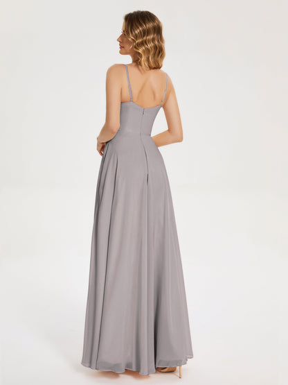 Ruth Spaghetti Straps A-line Bridesmaid Dress with Slit
