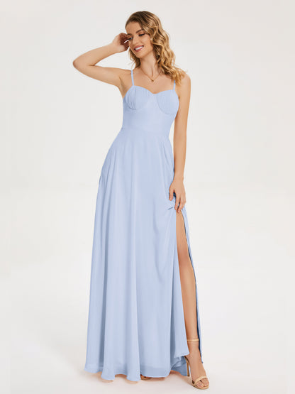 Ruth Spaghetti Straps A-line Bridesmaid Dress with Slit