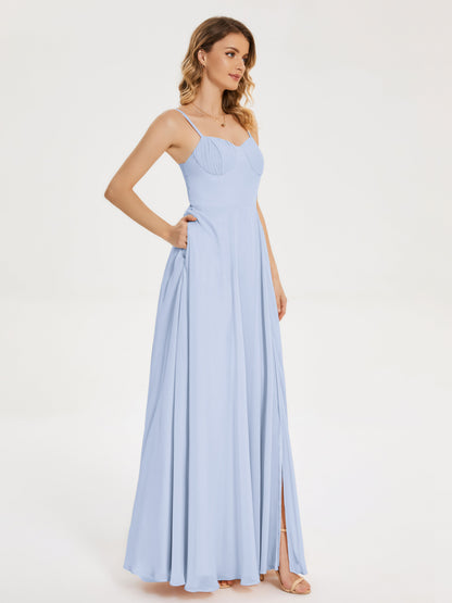 Ruth Spaghetti Straps A-line Bridesmaid Dress with Slit