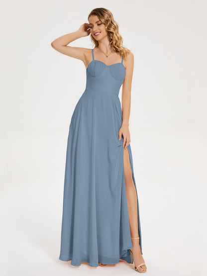 Ruth Spaghetti Straps A-line Bridesmaid Dress with Slit