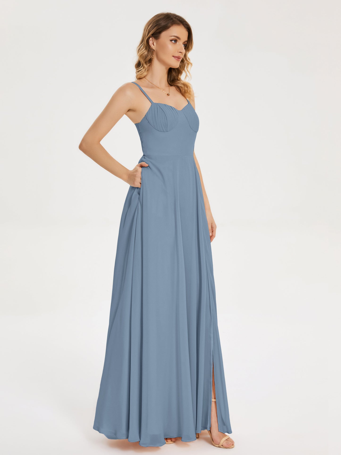 Ruth Spaghetti Straps A-line Bridesmaid Dress with Slit