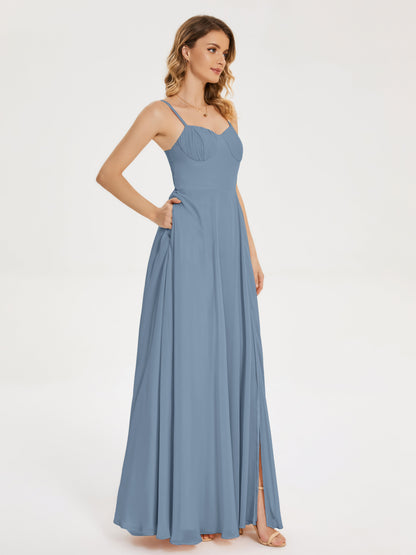 Ruth Spaghetti Straps A-line Bridesmaid Dress with Slit