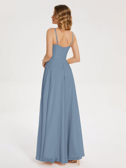Ruth Spaghetti Straps A-line Bridesmaid Dress with Slit