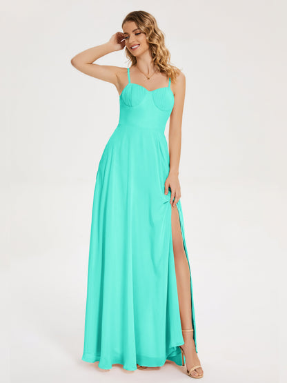 Ruth Spaghetti Straps A-line Bridesmaid Dress with Slit