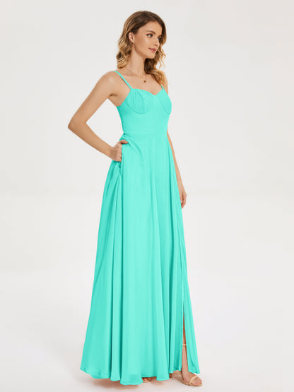 Ruth Spaghetti Straps A-line Bridesmaid Dress with Slit