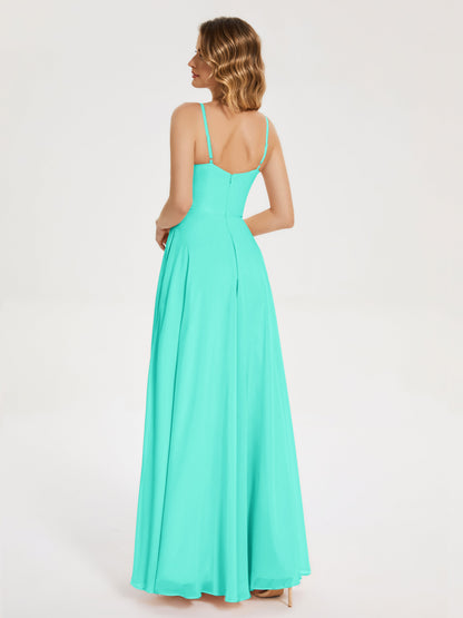 Ruth Spaghetti Straps A-line Bridesmaid Dress with Slit