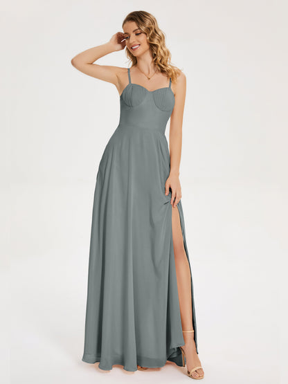 Ruth Spaghetti Straps A-line Bridesmaid Dress with Slit