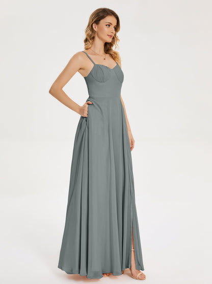 Ruth Spaghetti Straps A-line Bridesmaid Dress with Slit