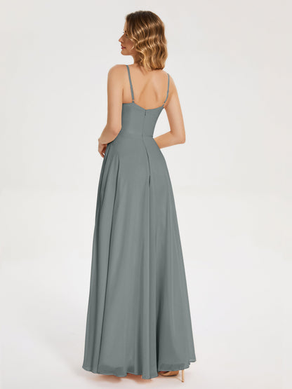 Ruth Spaghetti Straps A-line Bridesmaid Dress with Slit