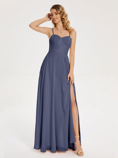 Ruth Spaghetti Straps A-line Bridesmaid Dress with Slit