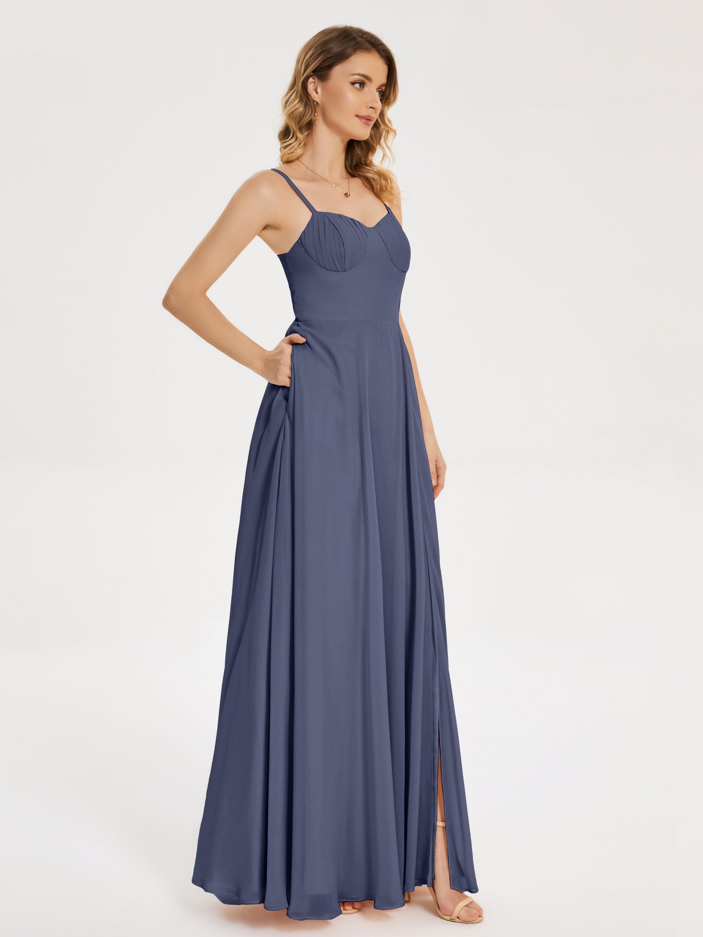 Ruth Spaghetti Straps A-line Bridesmaid Dress with Slit