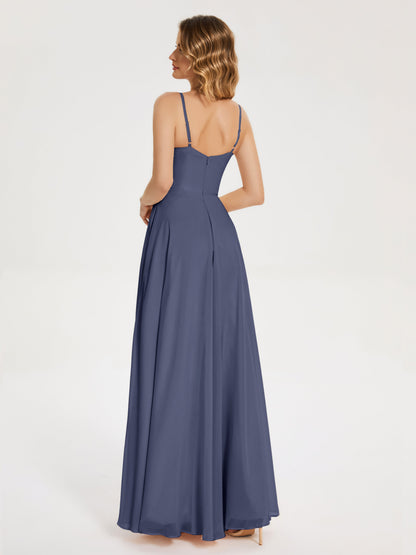 Ruth Spaghetti Straps A-line Bridesmaid Dress with Slit