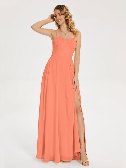Ruth Spaghetti Straps A-line Bridesmaid Dress with Slit