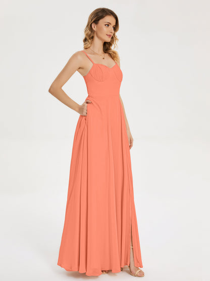 Ruth Spaghetti Straps A-line Bridesmaid Dress with Slit