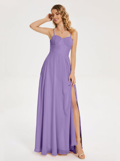 Ruth Spaghetti Straps A-line Bridesmaid Dress with Slit