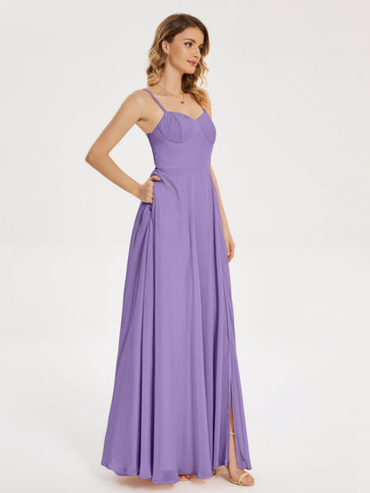 Ruth Spaghetti Straps A-line Bridesmaid Dress with Slit