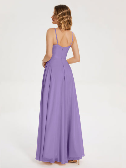 Ruth Spaghetti Straps A-line Bridesmaid Dress with Slit