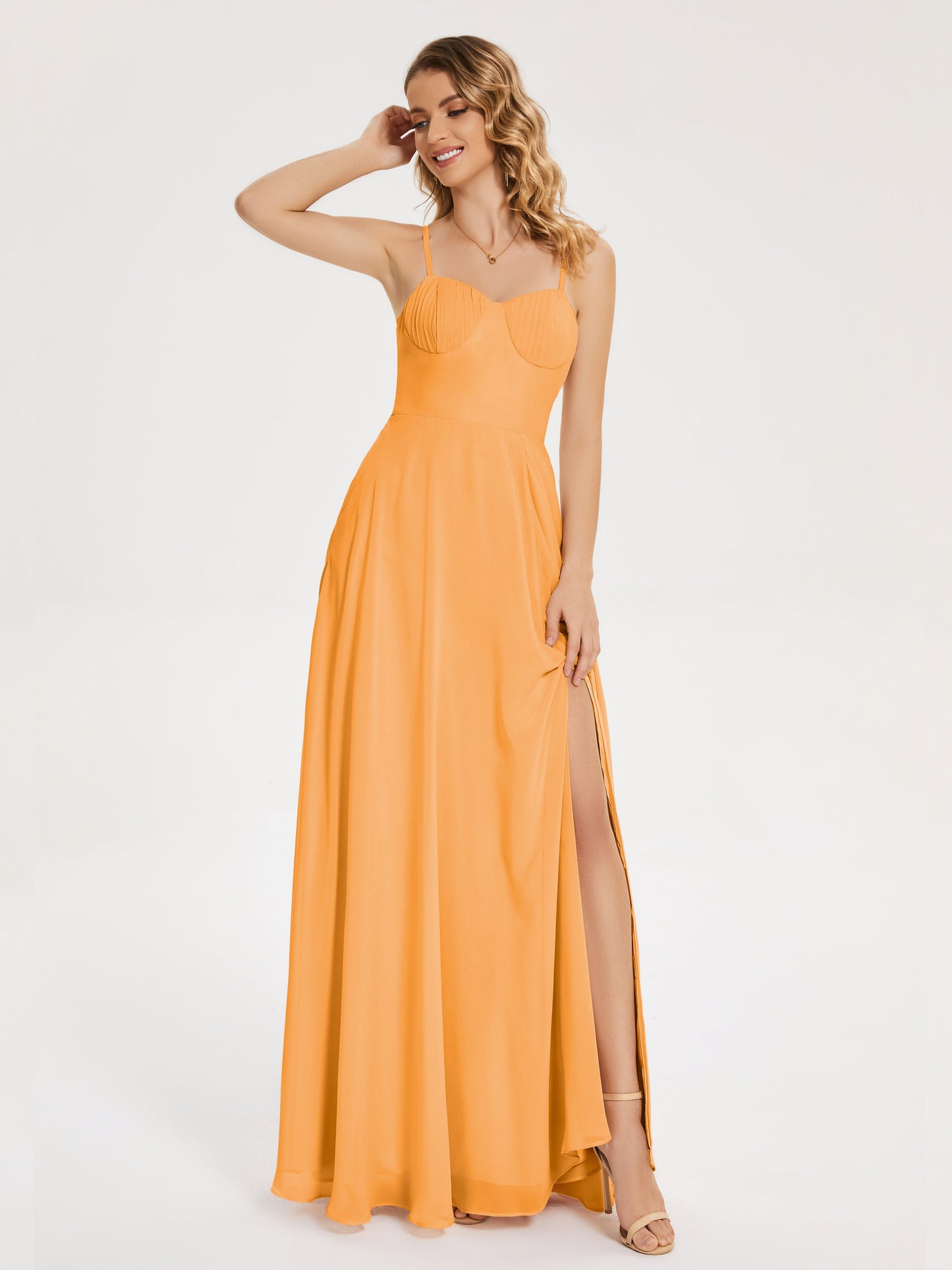 Ruth Spaghetti Straps A-line Bridesmaid Dress with Slit