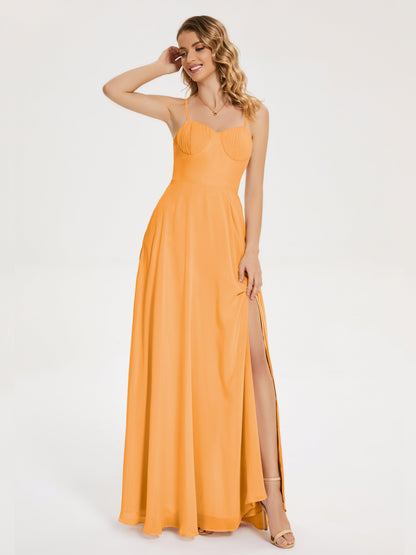 Ruth Spaghetti Straps A-line Bridesmaid Dress with Slit