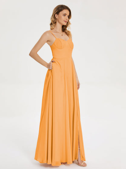 Ruth Spaghetti Straps A-line Bridesmaid Dress with Slit