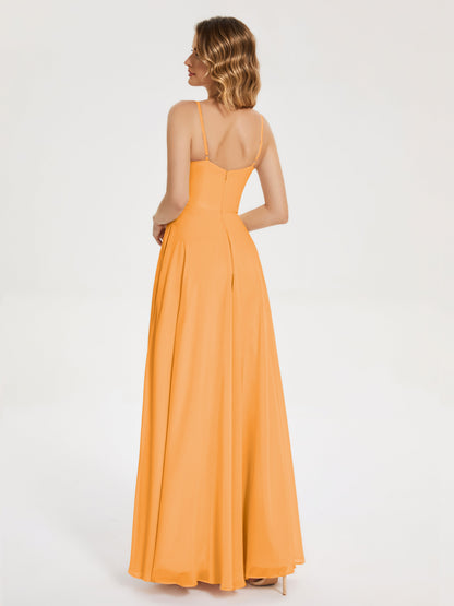 Ruth Spaghetti Straps A-line Bridesmaid Dress with Slit