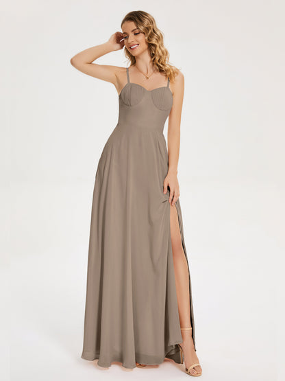 Ruth Spaghetti Straps A-line Bridesmaid Dress with Slit