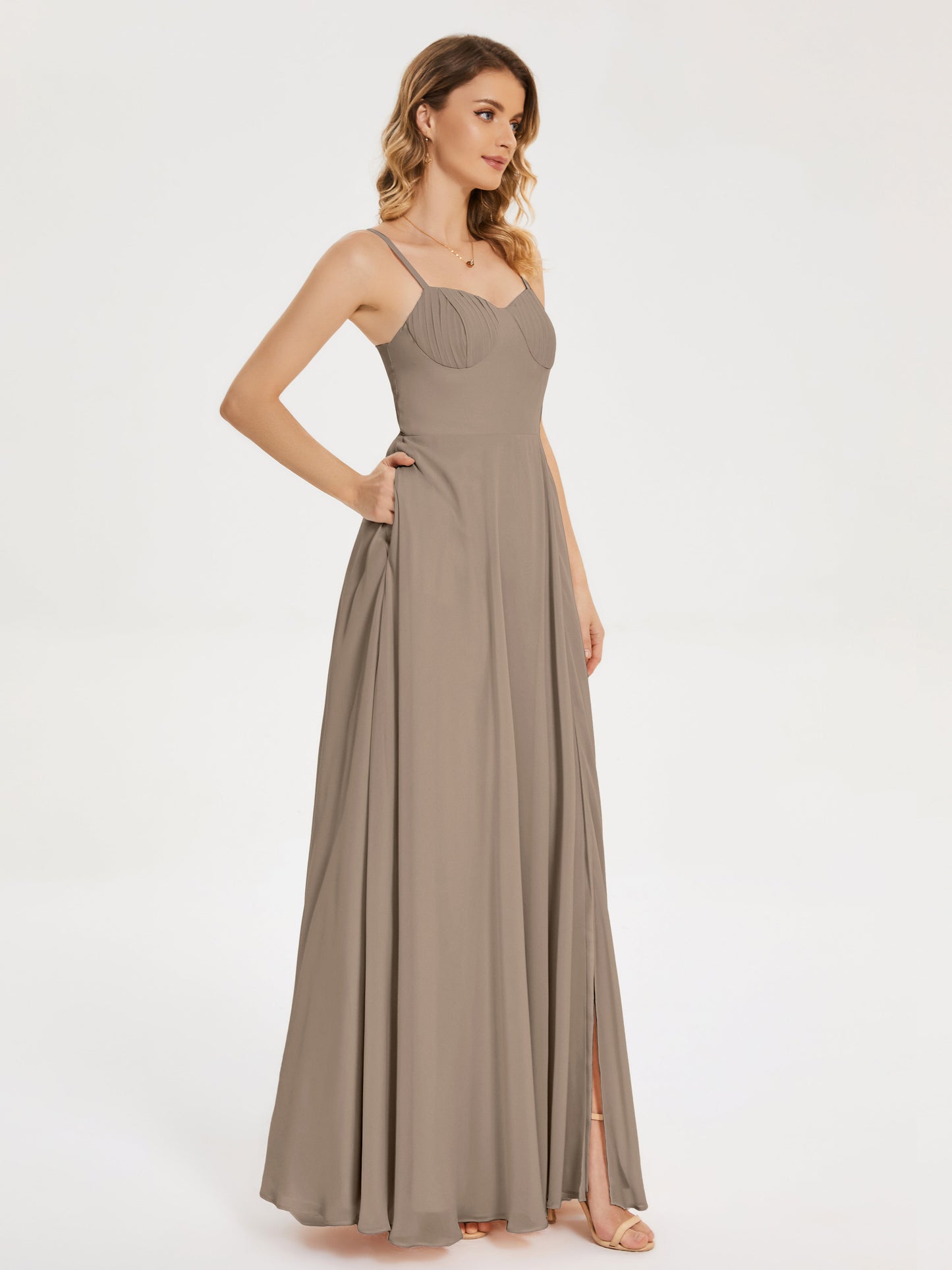 Ruth Spaghetti Straps A-line Bridesmaid Dress with Slit