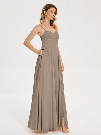 Ruth Spaghetti Straps A-line Bridesmaid Dress with Slit