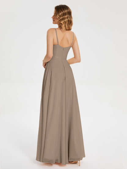 Ruth Spaghetti Straps A-line Bridesmaid Dress with Slit