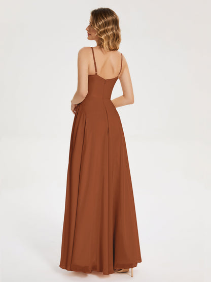 Ruth Spaghetti Straps A-line Bridesmaid Dress with Slit