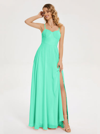 Ruth Spaghetti Straps A-line Bridesmaid Dress with Slit