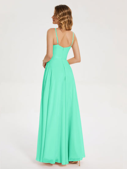 Ruth Spaghetti Straps A-line Bridesmaid Dress with Slit