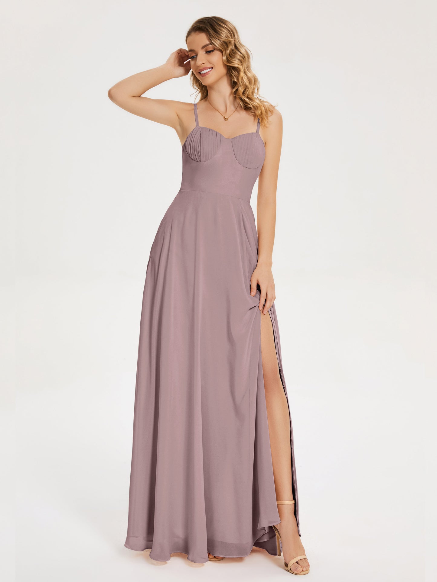 Ruth Spaghetti Straps A-line Bridesmaid Dress with Slit