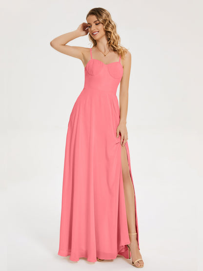 Ruth Spaghetti Straps A-line Bridesmaid Dress with Slit