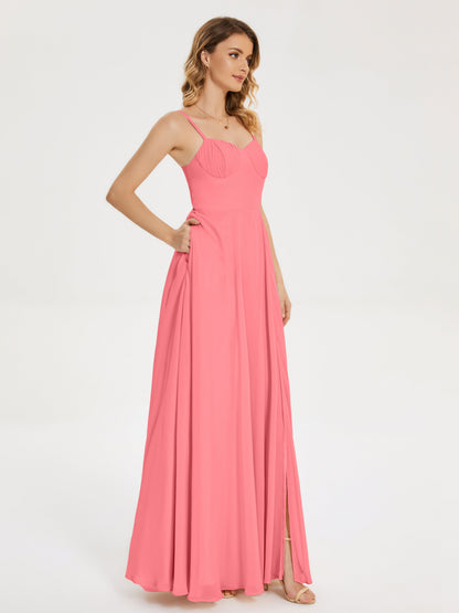 Ruth Spaghetti Straps A-line Bridesmaid Dress with Slit