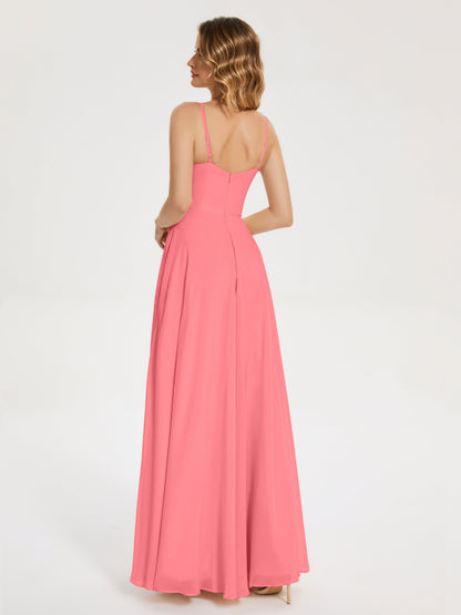 Ruth Spaghetti Straps A-line Bridesmaid Dress with Slit