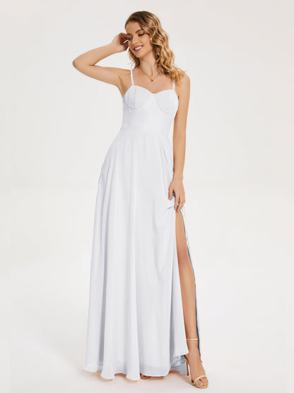 Ruth Spaghetti Straps A-line Bridesmaid Dress with Slit