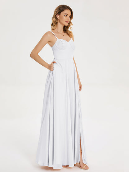 Ruth Spaghetti Straps A-line Bridesmaid Dress with Slit