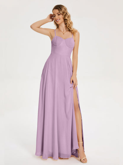 Ruth Spaghetti Straps A-line Bridesmaid Dress with Slit